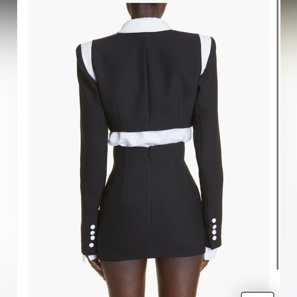 LaQuan Smith | Double Breasted Cropped Blazer With Contrast Detail in Black XS - Picture 8 of 12